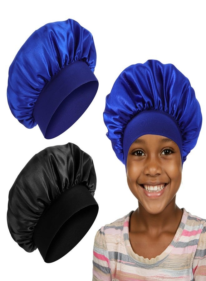 Ajcotahm 2 PCS Bonnets for Kids Bonnet for Boys Silk Satin Sleeping Cap Satin Kid Bonnets Curly Hair Wrap Elastic Wide Band Bonnet Sleep Cap for Child Toddler - Image 1